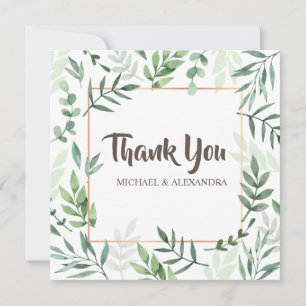 Elegant Name Watercolor Rustic Greenery Wedding Thank You Card