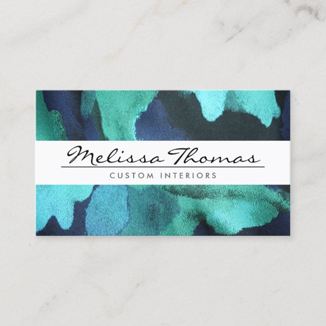 ELEGANT NAME with BLUE FLORAL FABRIC Business Card (Front)