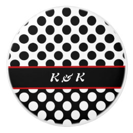 Elegant Named Black Polka Dot Design Drawer Knob