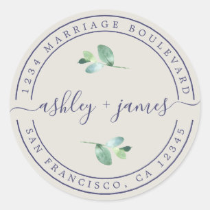 Elegant Names Gray Wedding Return Address Classic Round Sticker