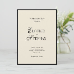 Elegant Names Ivory and Black Old Money Wedding Invitation