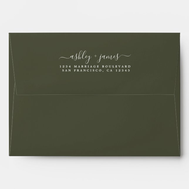 Elegant Names Olive Green Wedding Return Address Envelope (Back (Top Flap))