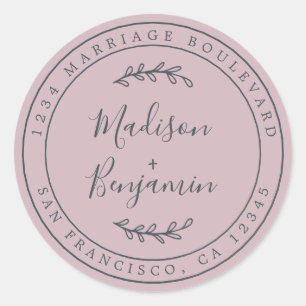 Elegant Names Pastel Purple Wedding Return Address Classic Round Sticker