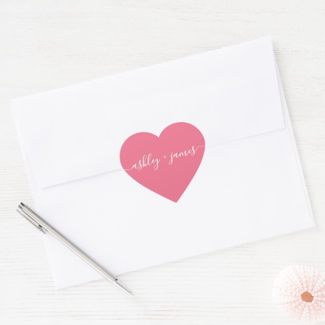 Elegant Names Pink Wedding Return Address Heart Sticker (Envelope)