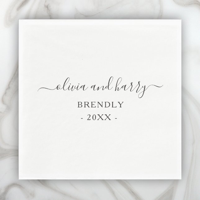 Elegant Names Wedding Paper Napkins (Personalize with Your Custom Names in Stylish Elegant Script.)