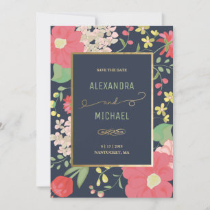Elegant Nantucket Floral Navy Save The Date