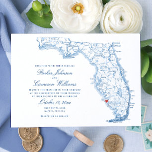 Elegant Naples Florida Map Wedding Invitation