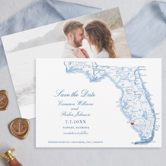 Elegant Naples Florida Wedding Navy Map Save The Date (Elegant Naples Florida Map Wedding Save the Dates in navy blue by Coastal Map Designs)