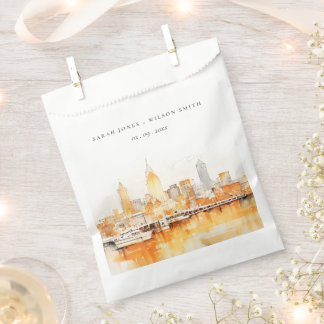 Elegant Nashville City Skyline Watercolor Wedding Favour Bags