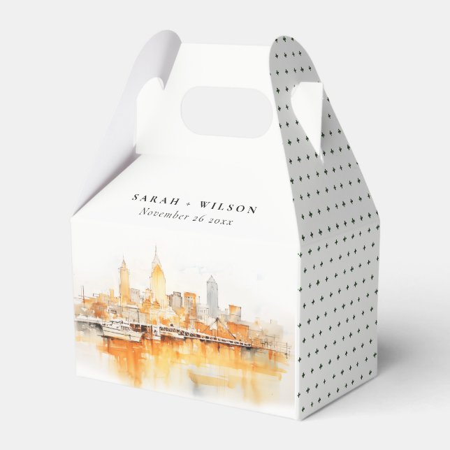 Elegant Nashville City Skyline Watercolor Wedding Favour Box (Front Side)
