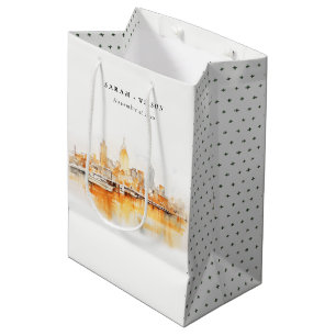 Elegant Nashville City Skyline Watercolor Wedding Medium Gift Bag