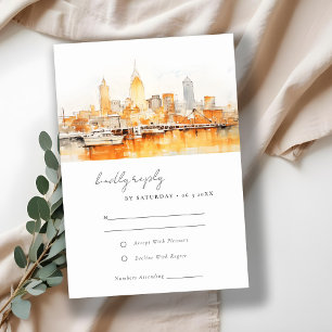 Elegant Nashville City Skyline Watercolor Wedding RSVP Card