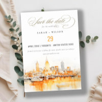 Elegant Nashville City Skyline Watercolor Wedding