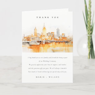 Elegant Nashville City Skyline Watercolor Wedding Thank You Card