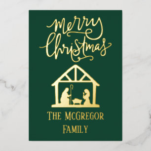 Elegant Nativity Christmas Family Name Green