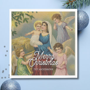 Elegant Nativity Mary Baby Jesus Angels Napkin