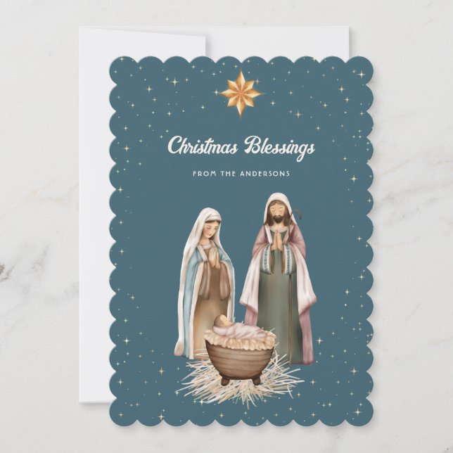 Elegant Nativity Scene Christmas Star Christian Holiday Card (Front)