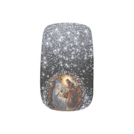 Elegant Nativity Scene Faux Glitter Minx Nail Art