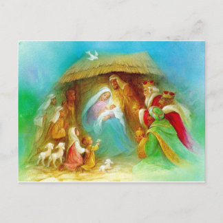 Elegant Nativity scene, Mary Jesus Joseph Postcard