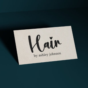 Elegant Natural Beige Bold Heart Hair Salon Business Card