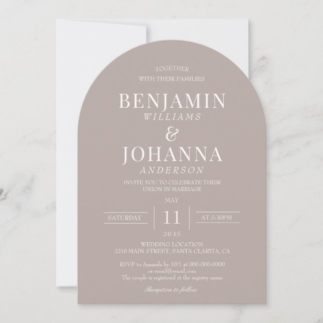 Elegant Natural Cream Arch Wedding Invitation (Front)