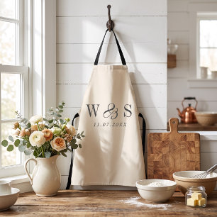 Elegant natural cream initial wedding couples apron