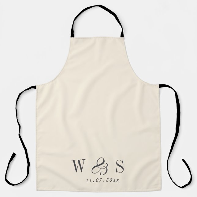 Elegant natural cream initial wedding couples apron (Front)
