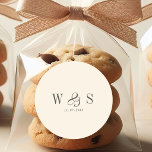 Elegant natural cream initial wedding couples classic round sticker<br><div class="desc">Elegant natural cream initial wedding couple</div>