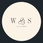 Elegant natural cream initial wedding couples classic round sticker<br><div class="desc">Elegant natural cream initial wedding couple</div>