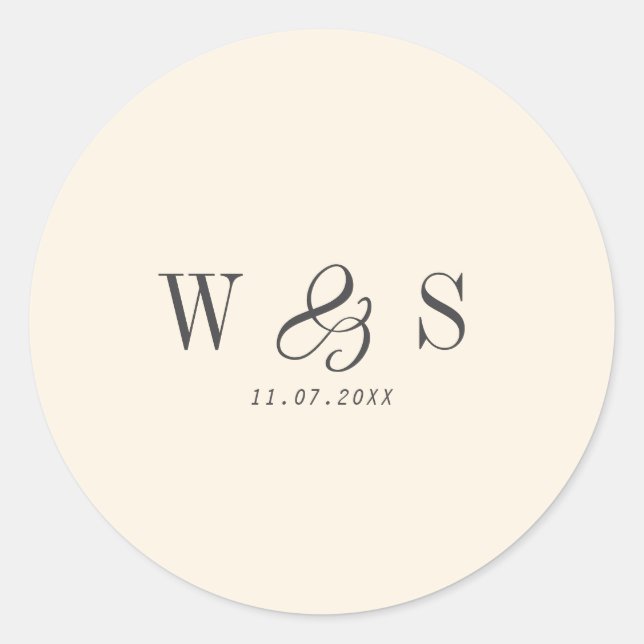 Elegant natural cream initial wedding couples classic round sticker (Front)