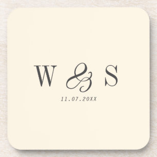 Elegant natural cream initial wedding couples coaster