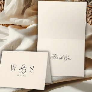 Elegant natural cream initial wedding couples thank you card