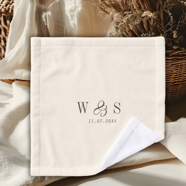 Elegant natural cream initial wedding couples wash cloth (Creator Uploaded)