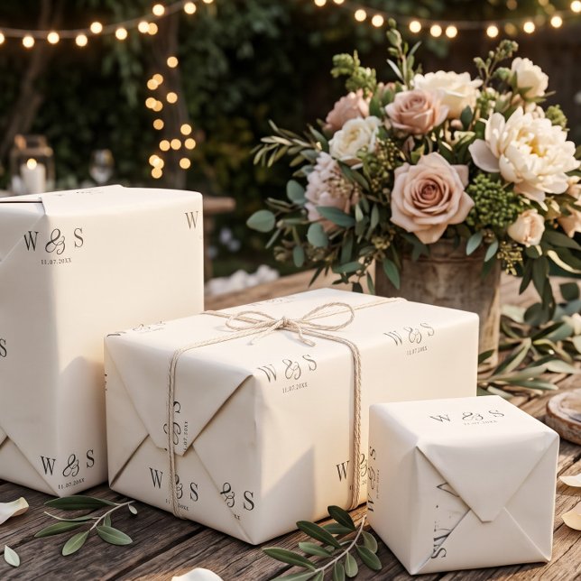 Elegant natural cream initial wedding couples wrapping paper (Creator Uploaded)