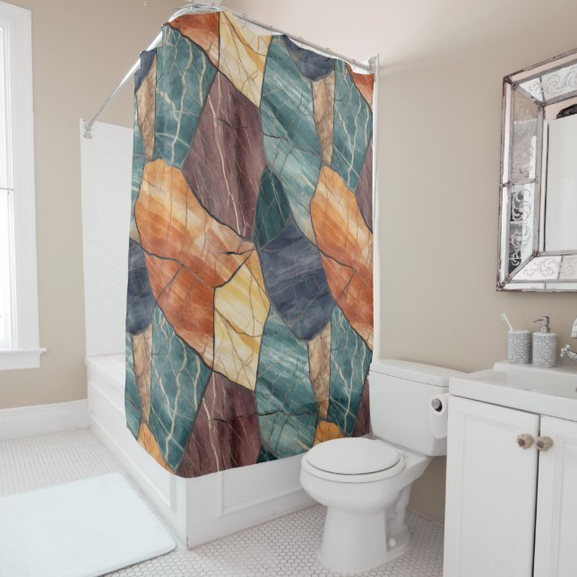 Elegant Natural Green Grain Stone  Marble Pattern  Shower Curtain (In Situ)