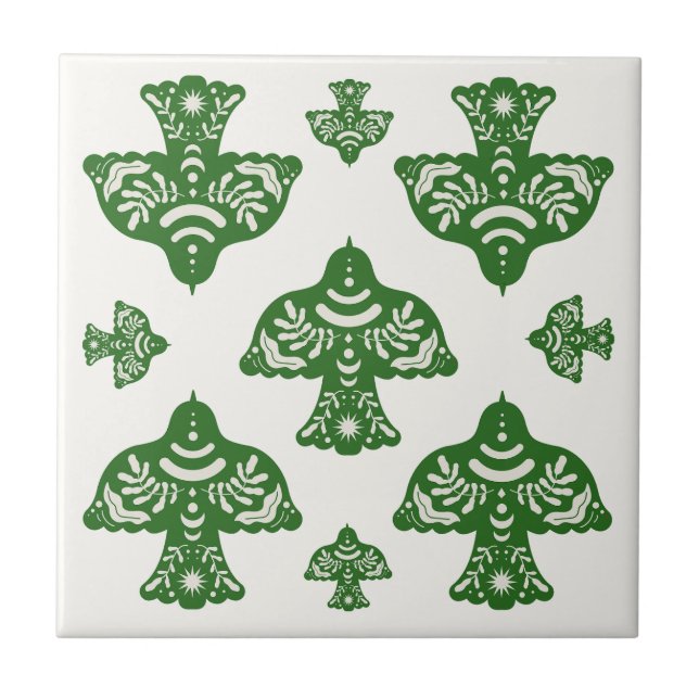 Elegant natural greenery folk art birds Italian Tile (Front)