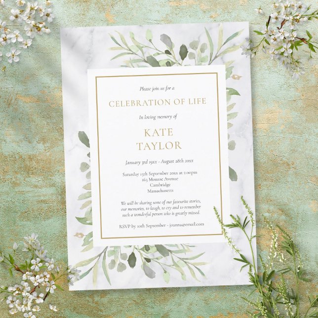 Elegant Natural Marble Funeral Celebration of Life Invitation (Creator Uploaded)