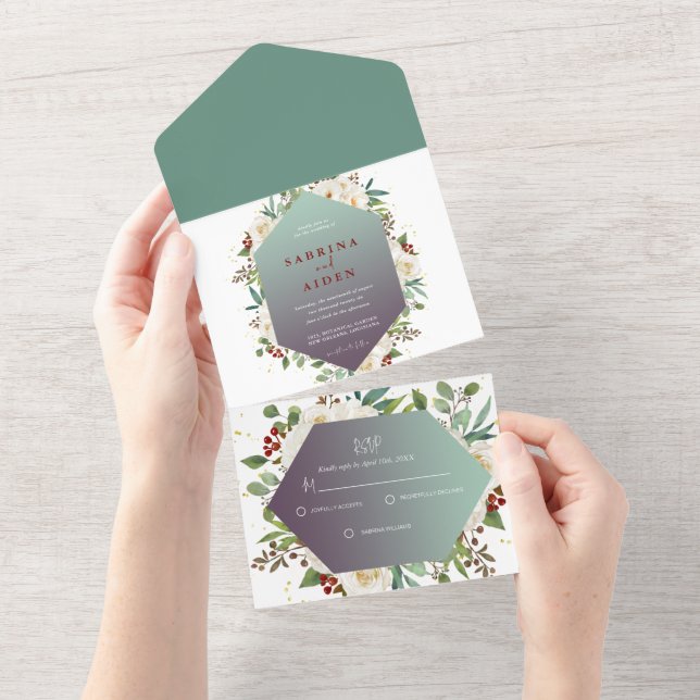 Elegant Natural White Rose Peony Floral Wedding  All In One Invitation (Tearaway)