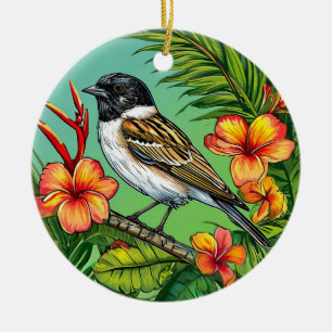 Elegant Nature Bird with Flowers Decorative Design Ceramic Tree Decoration