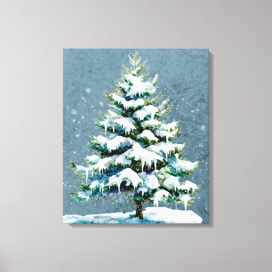 Elegant Nature Snowy Spruce Wall Hanging Canvas Print