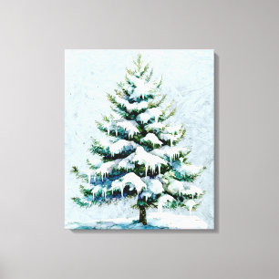 Elegant Nature Snowy Spruce Wall Hanging  Canvas Print