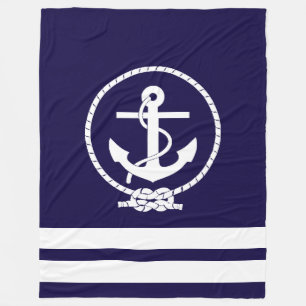 Elegant Nautical Anchor and Stripes Pattern Fleece Blanket