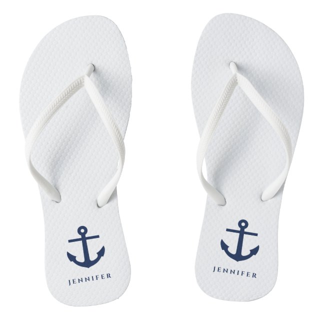 Elegant Nautical Anchor Custom Name  Jandals (Footbed)