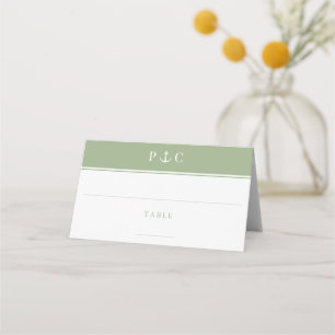 Elegant Nautical Anchor Monogram Sage Green Place Card