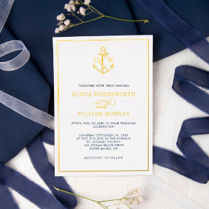 Elegant Nautical Anchor Monogram Wedding Gold 