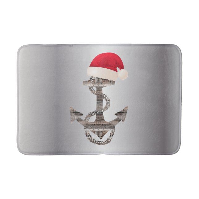 elegant nautical ANCHOR + SANTA HAT | Bath Mat (Front)