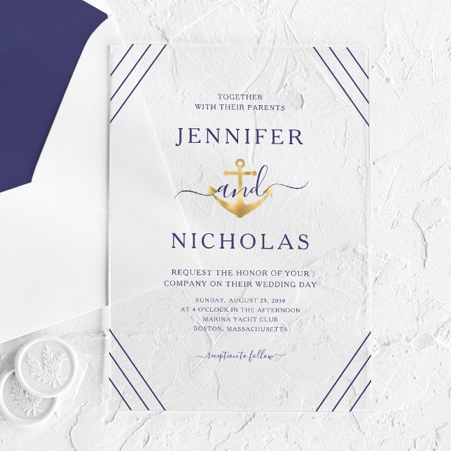 Elegant Nautical Anchor Wedding Acrylic Invitations (Elegant Nautical Anchor Wedding Acrylic Invitations)