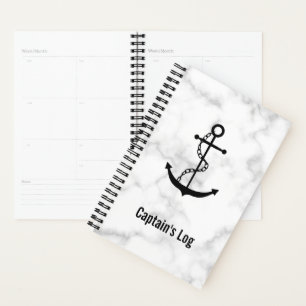 Elegant Nautical Anchor White Marble Planner