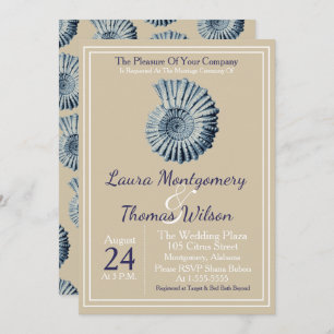 Elegant Nautical Beach Blue Seashell Wedding Invitation