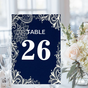 elegant nautical beach white lace navy blue table number